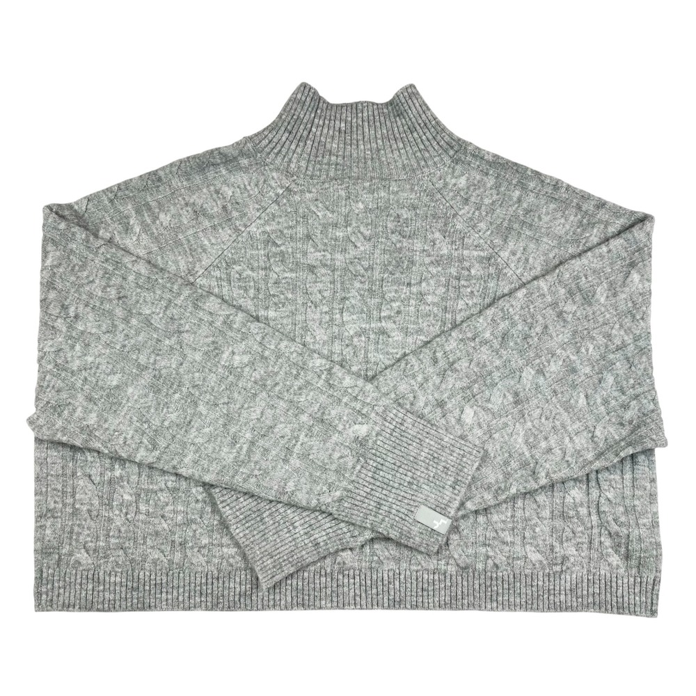 JoyLab Sweater Mock Neck Cable Knit Cropped Oversized Heather Gray Women Medium